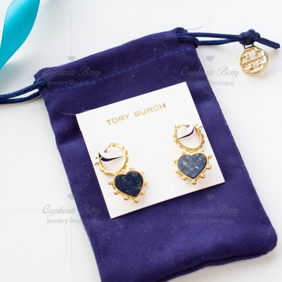 Tory Burch Semi-Precious Heart Charm Earrings - Picture 2 of 4